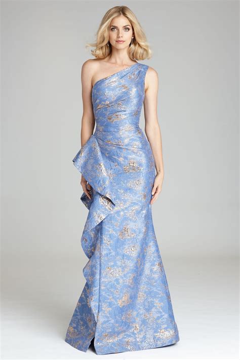 Jacquard One Shoulder Side Ruffle Gown Mother Of The Bride Dresses