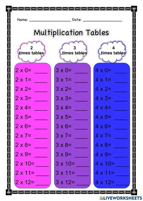 Multiplication Tables 2 3 4 Worksheet Live Worksheets