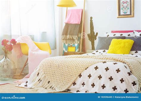 King-size Bed in Mexican Bedroom Stock Image - Image of pattern, bright ...