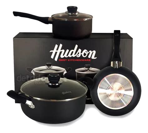 Bateria Cocina Cacerola Aluminio Teflon Pzs Hudson Negro