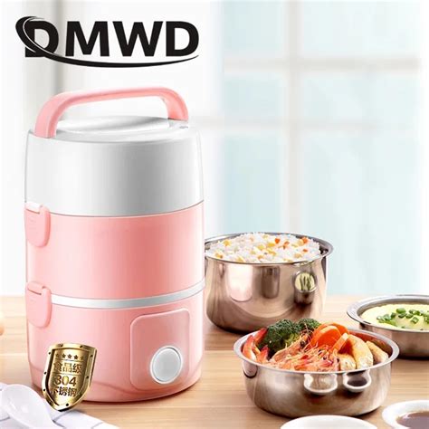 DMWD Portable Electric Rice Cooker 2L Food Heating Container Lunchbox 3