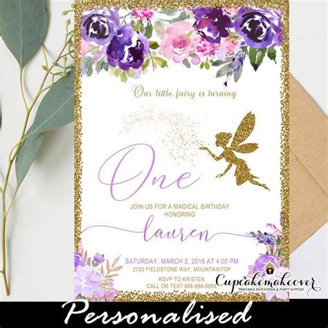 Purple Birthday Party Invitation Fairy Birthday Invitation Printable