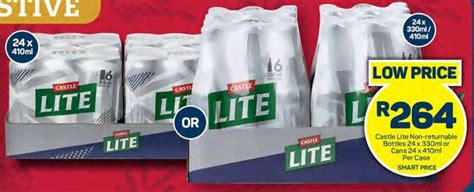 Castle Lite Non Returnable Bottles 24 X 330ml Or Cans 24 X 410ml Per