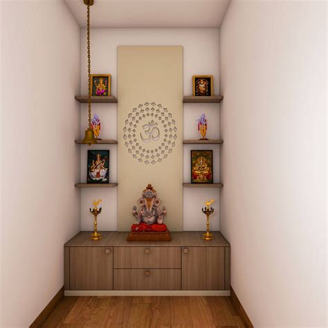 Compact Pooja Room Design With Storage Unit Livspace