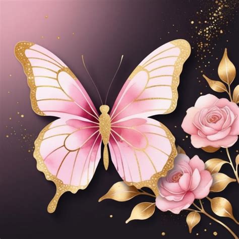 Premium Photo Delicate Watercolor Pink Butterfly With Gold Abstract