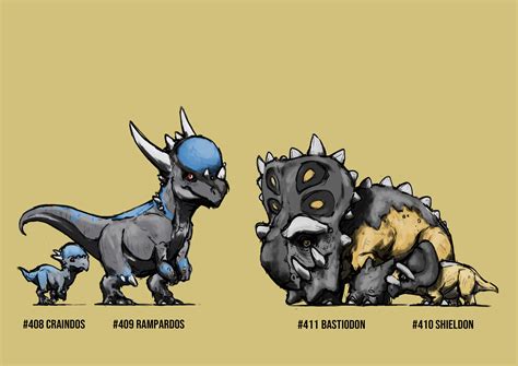 Cranidos Rampardos Bastiodon And Shieldon Pokemon Drawn By