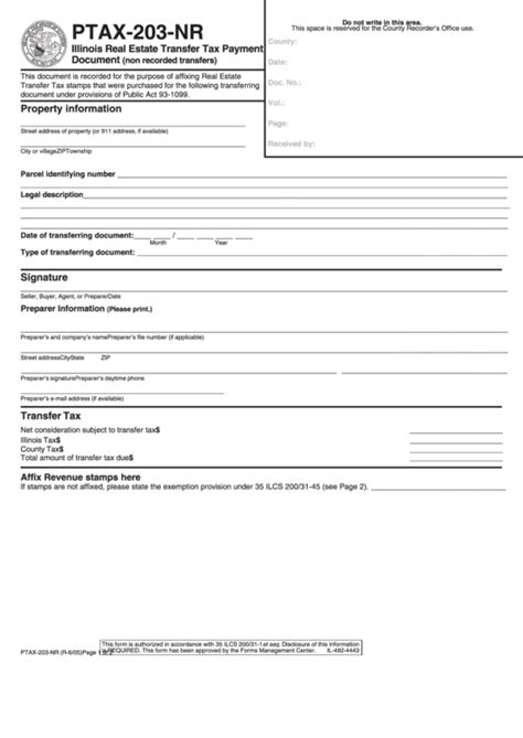 Ptax 203 Nr Form Illinois Real Estate Transfer Tax Payment Document