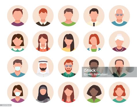 People Avatar Flat Icons Vector Illustration Included Icon As Man Female Head Muslim Senior