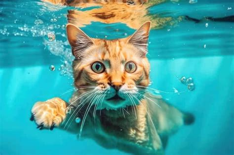 Premium AI Image Cat Is Swimming Undewater Beautiful Illustration