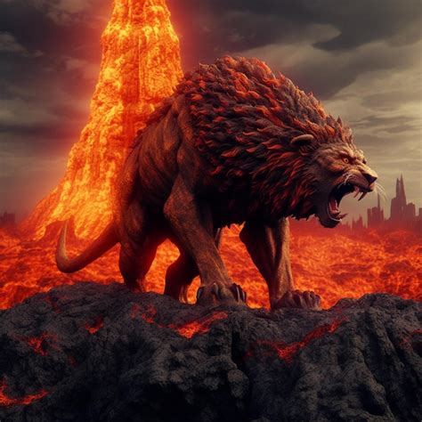 Premium Ai Image Lion On The Lava