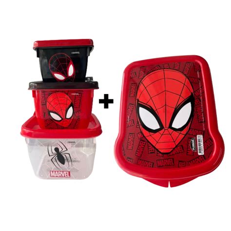 Kit Lancheira Infantil Potinhos Homem Aranha Sanduicheira Porta