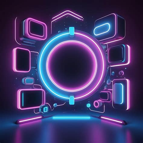 D Render Neon Lights Circle Tunnel Abstract Geometric Background