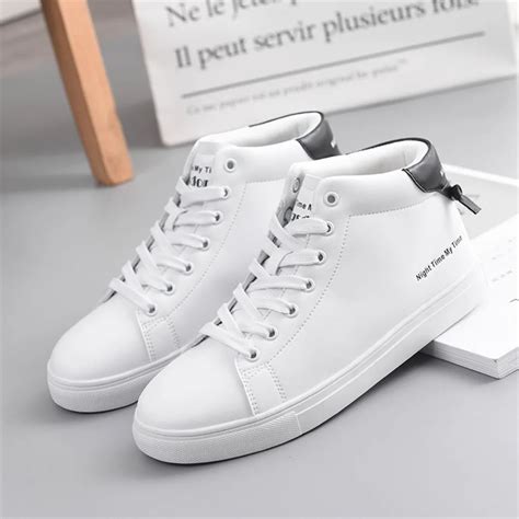 Agsdon Women Leather Boots High Top Ankle Shoes Fashion Footwear White Sneaker Casual Platform ...