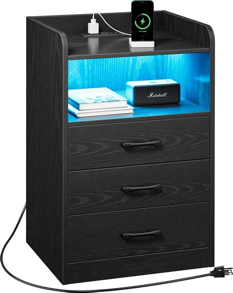 Amazon Saedew Nightstand With Charging Station And Led Lights