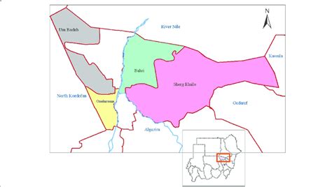 Map of State of Khartoum, Sudan showing the four localities included in ...