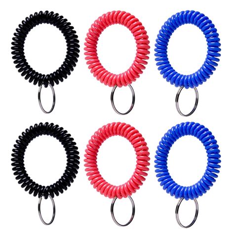 6pc Spring Spiral Wrist Band Coil Key Chain Key Ring Holder Soft Stretchable Mix