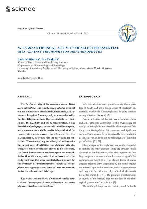 Pdf In Vitro Antifungal Activity Of Selected Essential Oils Against