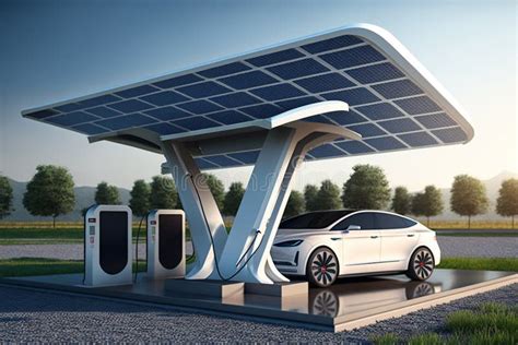 Electric Car with Solar Panels Charging Station Design and Futuristic ...