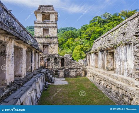 Palenque Ruins, Palace and Observation Tower, Chiapas, Mexico Stock ...