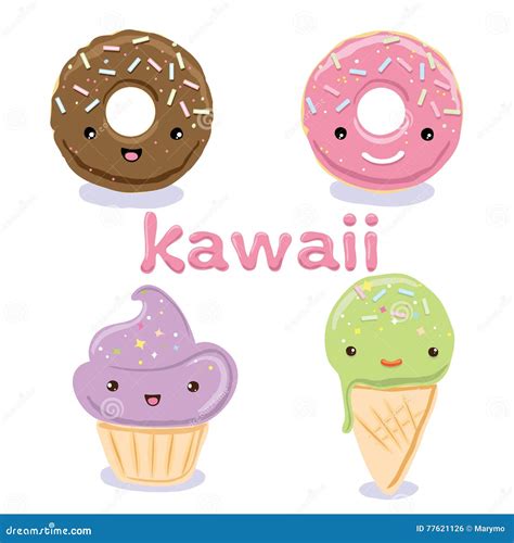 Cute Kawaii Food Characters Set Collections Stock Vector Illustration Of Face Food 77621126