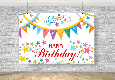 Colorful Banners Stars Custom Birthday Backdrop RR5-49 – Dbackdrop