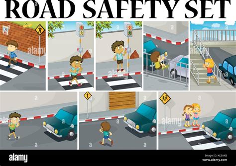 Different scenes with road safety illustration Stock Vector Art & Illustration, Vector Image ...