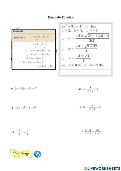 Combining Transformations Of Quadratic Functions Worksheet Function