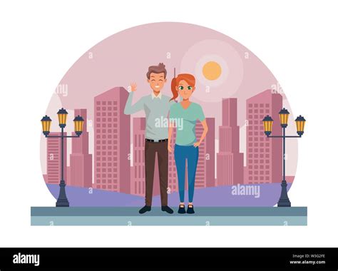 Young Adult Couple Greeting Cartoon Stock Vector Image And Art Alamy