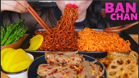 ASMR SPICY BLACK BEAN NOODLES CHEESY NOODLES VEGGIE SIDE DISHES