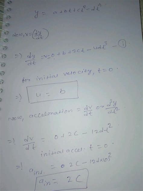 The Displacement Of A Particle Is Given By Y A Bt Ct Dt