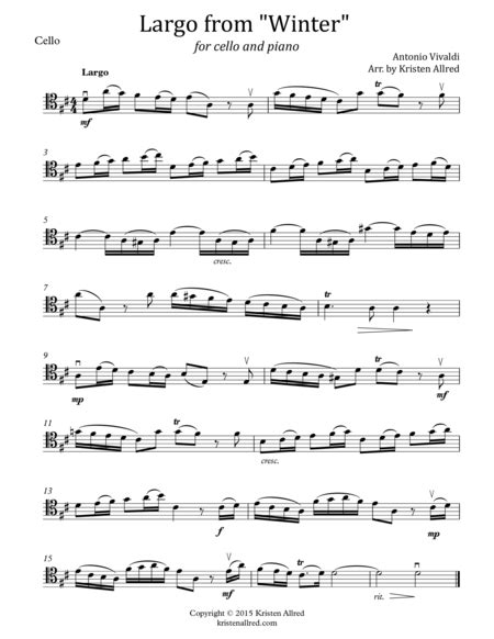 Largo From Winter For Cello And Piano Arr Kristen Allred Partituras