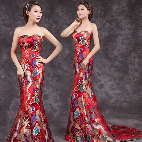 New China Long Qipao Wedding Dress Oriental Qipao Dresses Chinese Style