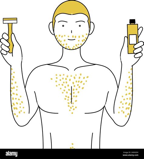 Line Drawings Of Men Suffering From Thick Body Hair Holding A Razor