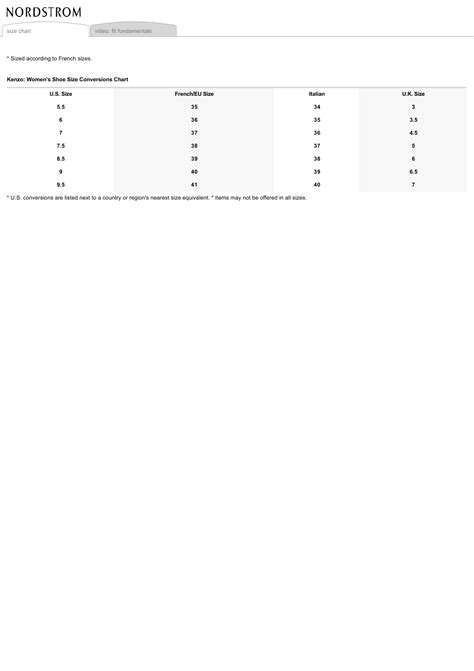 Women S Shoe Size Conversions Chart Kenzo Download Printable Pdf Templateroller