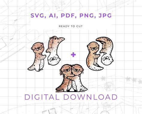 Interlocking Sea Otters Svg Ai Png Bundle Laser Cut Ready Otter Svg