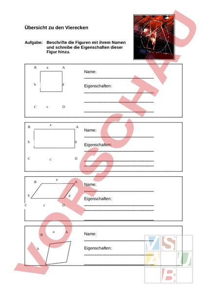Arbeitsblatt Bersicht Zu Den Vierecken Geometrie K Rper Figuren