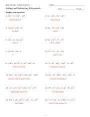 Adding Subtracting Polynomials Finished Pdf Kuta Software Infinite