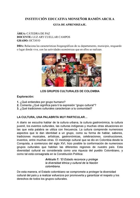 Guia aprendizaje diversidad cultural Colombiana INSTITUCIÓN EDUCATIVA