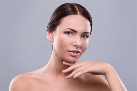 Portrait Of Beautiful Woman With Nude Makeup Stock Photo Image Of