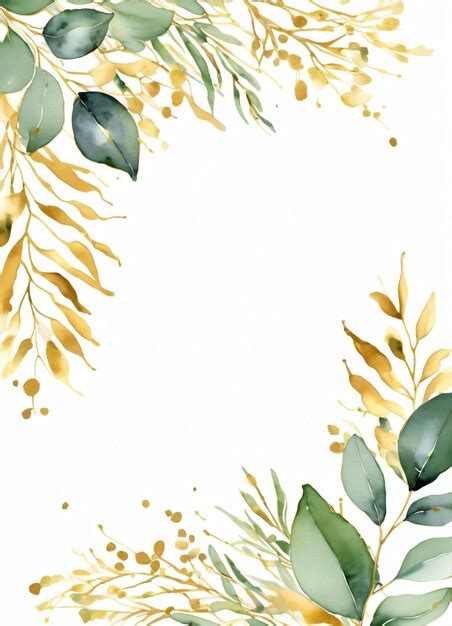 Premium Photo Watercolor Eucalyptus Leaves Greend And Gold Border