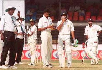 An Anxious Looking Karim And Ganguly Waiting For The Third Umpires