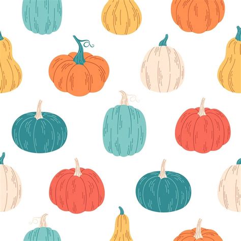 Pumpkins seamless pattern. Hello autumn, autumn harvest, farming. Flat ...