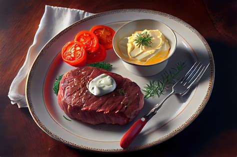 Premium Photo | Tasty beef steak with butter and baked tomato