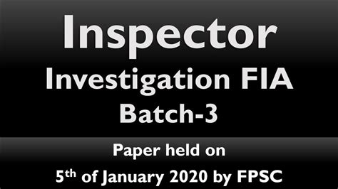 Inspector Investigation Fia Batch Solved Paper Held On