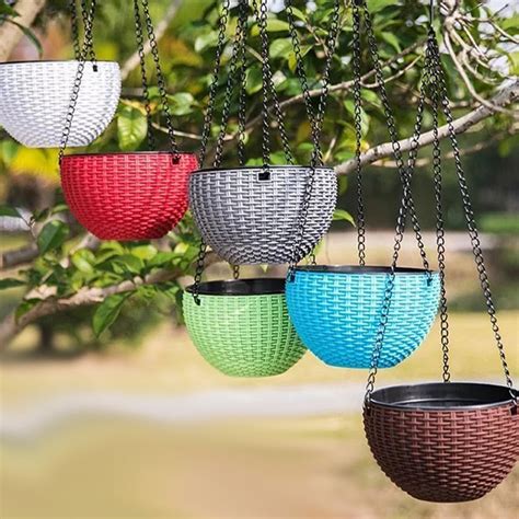 Plastic Rattan Hanging Planter Basket with Drainage Hole – excellten