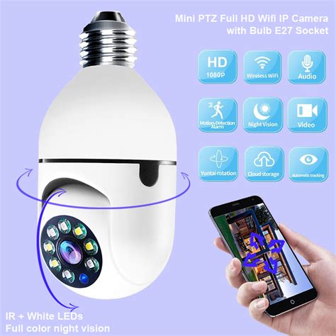 E Mp Mini Ptz Full Hd Wifi Ip Camera With E Bulb Socket Night