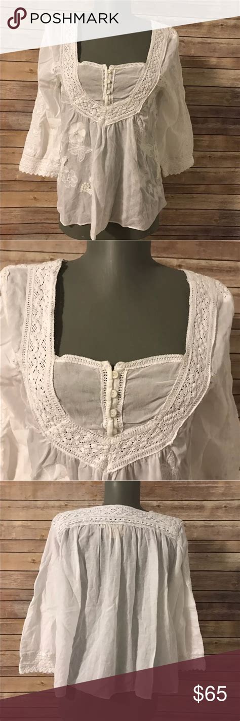 Anthropologie Top Collaged Lace Vanessa Virginia White Womens Tops