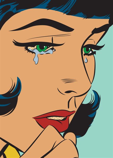 Comic Pop Crying Girl Art Poster Picture Metal Print Paint By Pop