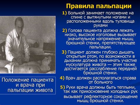 Осмотр больных с заболеваниями органов пищеварения. Пальпация живота ...