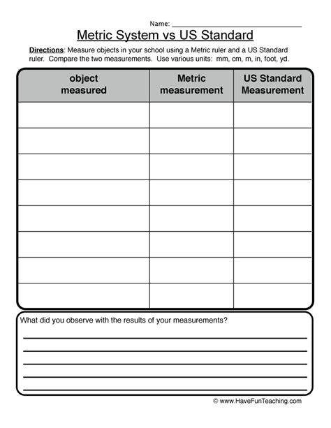 The Metric System Worksheet